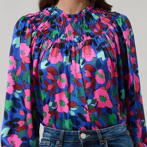 SUGARLIPS Vivy Berry Floral Bonsoir Smocked Raglan-Sleeve Blouse, S